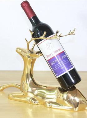 现代简约会所工艺品鹿摆件酒柜黄铜红酒架鹿样板房酒店家居装饰品