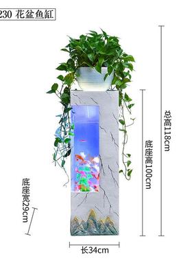 旁客厅电视柜新中式鱼缸流水景观玄关装饰加湿器开业大型落地摆件