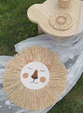 ins北欧手工编织卡通家居造型狮子墙壁挂饰儿童户外生日派对装饰