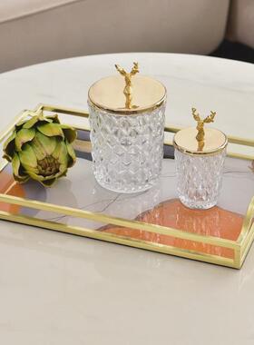 现代轻奢鎏金高端长方形托盘摆件家用样板房客厅茶几桌面收纳精致