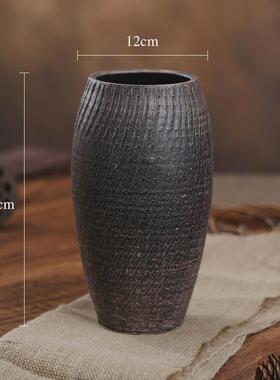 复古陶罐粗陶花瓶摆件中式花盆家居插花土培干花客厅手工做旧仿古