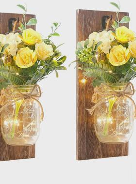 壁灯花梅森装饰品创意挂墙装饰客厅墙壁挂灯木板灯梅森灯