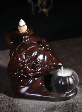 创意黑檀木雕南瓜茶壶烟红木檀香炉/倒流质迷你塔香薰炉家居摆件