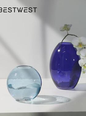 热销博西家居彩色椭圆形透明水培玻璃花瓶创意家居客厅装饰插花器