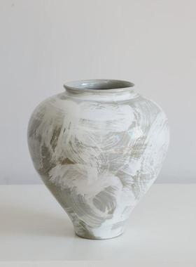 陶瓷花瓶复古新中式白色圆肚陶艺摆件民宿插花艺干花禅意装饰花器