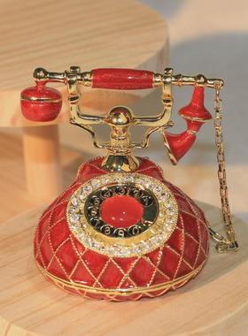 复古爆款珐琅首饰盒七宝烧手工艺品抖音欧式电话创意摆件家居饰品