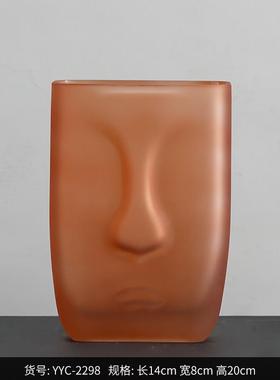 博西家居 直筒透明创意人脸玻璃花瓶摆件 北欧轻奢家居软装花器