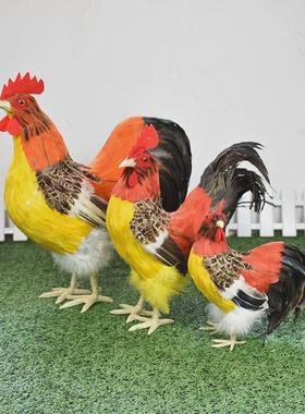 仿真羽毛鸡模型玩具公鸡母鸡孵蛋鸡摆件小鸡仔拍摄道具家居饰品