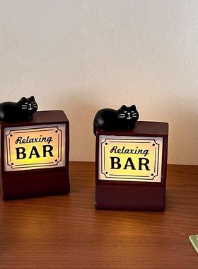 日式猫咪酒吧小夜灯生日礼物复古迷你桌面氛围装饰摆件咖啡吧台