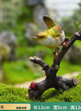 创意仿真喜鹊报喜摆件花园盆景假山客厅装饰造景玄关树枝小鸟摆设