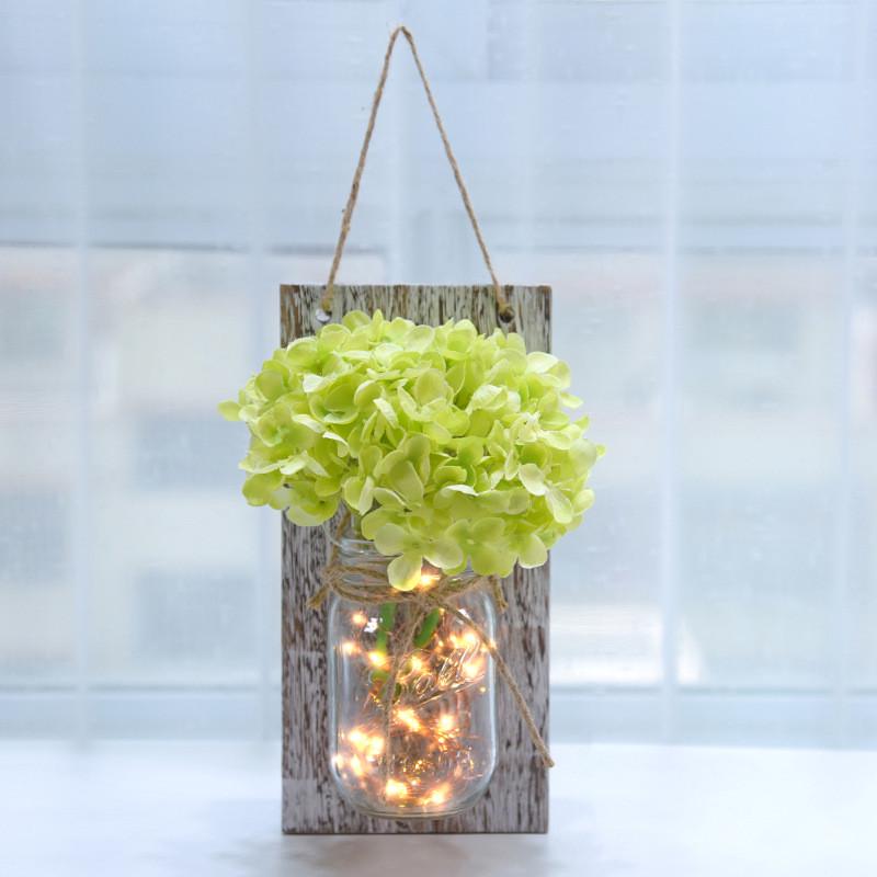 853梅森罐农舍装饰木制品墙壁装饰仿真花壁挂绣球5米50灯实价 - 图0