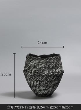 博西家居麦浪陶瓷花瓶摆件中式复古做旧纹高档样板间装饰品花盆