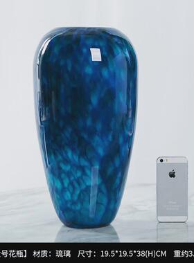 孔雀蓝艺术琉璃花瓶摆件轻奢客厅电视柜花器玄关隔断柜装饰品