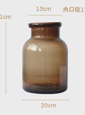 大号人工吹制大肚落地马吊钟玻璃花瓶醉木插花艺术品北欧家居摆件