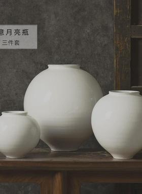 景德镇手工复古创意陶瓷花瓶白色陶艺摆件禅意插花干花民宿装饰品