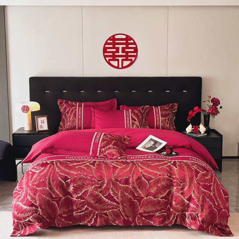 中式结婚四件套红色被套100S长绒棉纯棉被罩婚庆陪嫁床单床上用品,淘宝优惠券,粉丝福利购,淘宝优惠卷