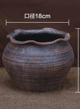 复古粗陶陶罐花瓶摆件客厅花盆家居插花土培干花中式手工做旧仿古