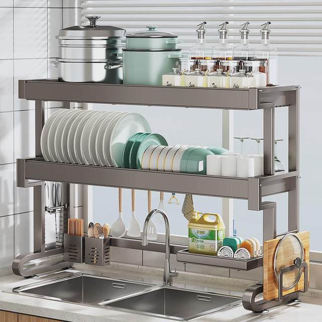 8KSG Shuaishi Kitchen Sink Storage Rack Pool Dish Storage Rack Dish Sink Drying Dish Stove Multi-functional Dish Sink Drill