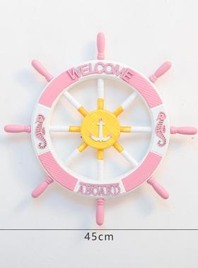 地中海风格装饰摆件挂饰木质船舵舵手实木工艺品45公分舵手