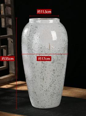 现代简约陶瓷花瓶中式摆件复古小清新干花插花手工白色粗陶罐瓷器