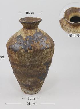景德镇陶瓷侘插花罐子日式复古做旧装饰粗陶花瓶寂风禅意手工摆件