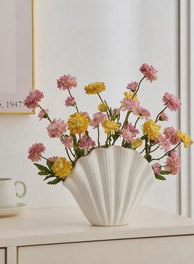 现代简约创意陶瓷贝壳花瓶干花花束客厅插花桌面摆件玄关装饰