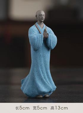 bx62新中式紫砂鱼缸禅意家居装饰品陶瓷小沙弥盆景假山小和尚摆件