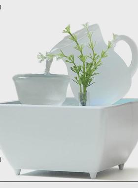 现代简约铁艺流水摆件循环水办公室家居轻奢创意桌面玻璃水景装饰