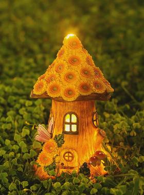 热销热卖向日葵树屋太阳能灯装饰摆件户外花园庭院家居阳台房子装