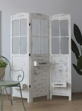 田园折叠屏风实木玄关隔断花架橱窗镂空服装店落地式婚庆道具