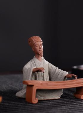 创意琴棋书画古代历史人物摆件陶瓷雕塑李白禅意微景观造景装饰品
