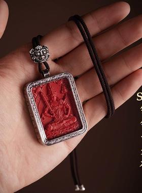 适用【感恩回馈】朱砂新款原矿纯银八大生肖本命像吊坠男士女项链