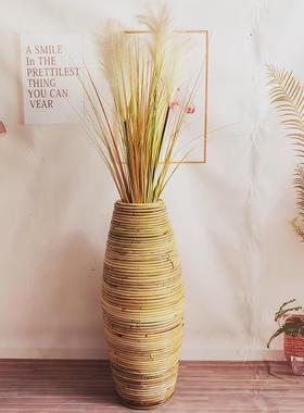 东南亚藤编落地花瓶摆件插干花餐厅编织花器客厅绢花橱窗摆设防摔