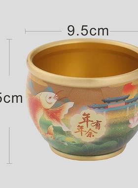 彩绘聚宝盆黄铜油彩百福缸米缸办公室居家创意工艺品聚财摆件礼品