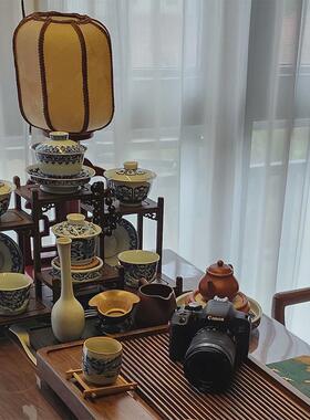 红木博古架实木茶壶架鸡翅木多宝阁茶架子九格前後展示架桌面中式