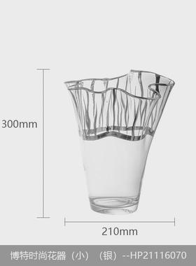 晶淳复古大口径手工装饰金边白菜玻璃描花瓶餐桌软装大摆件