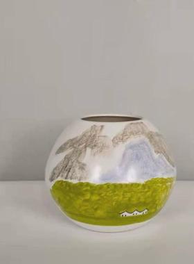 样板间新中式手绘禅意陶瓷花瓶客厅电视柜摆件酒店现代软装饰品