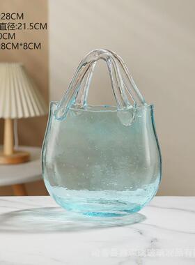 北欧创意气泡手提篮客厅餐桌透明插花干花水培装饰品包包玻璃花瓶