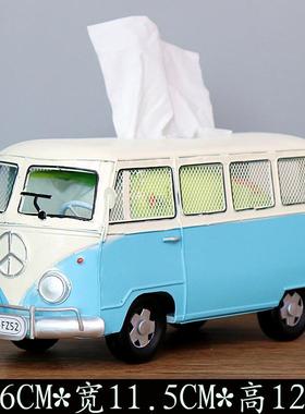 复古创意铁艺甲壳虫巴士纸巾盒道具抽纸盒模型美式汽车摆件工艺品