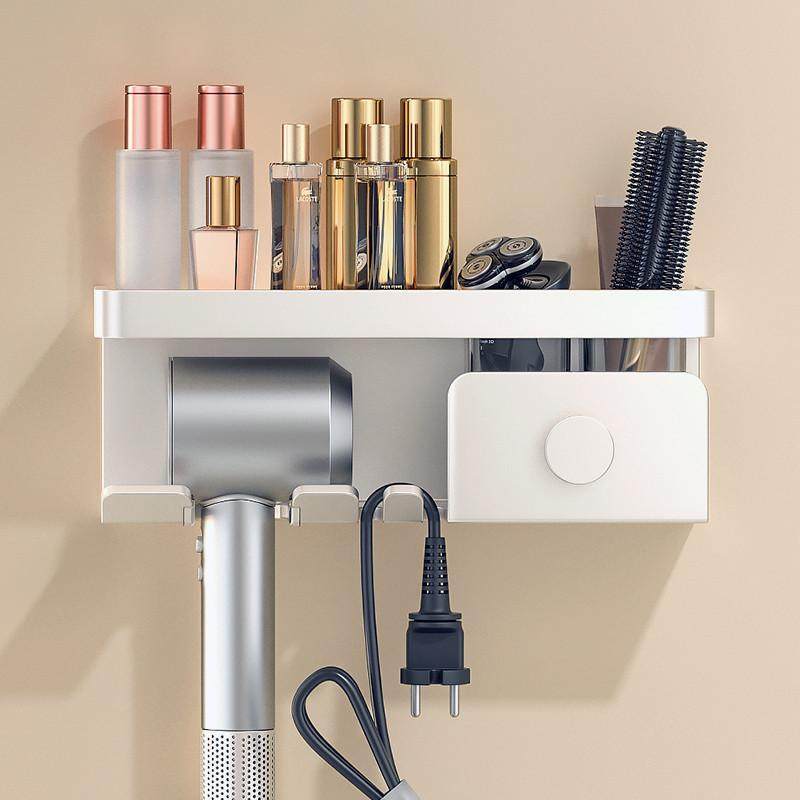 奶油白色吹风机置物架免打孔卫生间电吹风挂架风筒支架浴室收纳架,淘宝优惠券,粉丝福利购,淘宝优惠卷