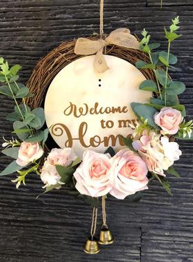 墙上圆形木质壁挂现代简约创意家居客厅墙面装饰仿真花艺壁饰