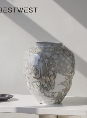 热销博西家居中式玛瑙亮面复古陶瓷花瓶摆件家居软装陶罐花器装饰