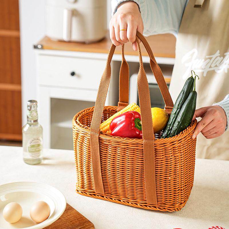 舍里仿藤编织收纳筐购物篮家用买菜篮子手提篮野餐篮子春游水果篮,淘宝优惠券,粉丝福利购,淘宝优惠卷