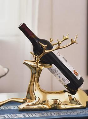 黄铜鹿轻奢红酒架创意摆件客厅酒柜装饰样板间酒架五金摆件工艺品