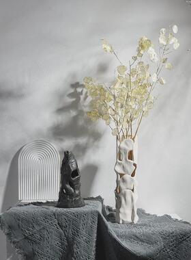 热销陶瓷花瓶手工雕空软装饰品样板房简约干花插花花器家居摆爆品