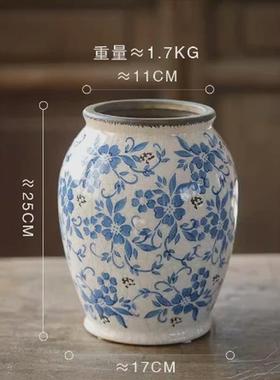 青花瓷仿古陶罐灯笼陶瓷花瓶摆件客厅插花高级感复古玄关装饰品