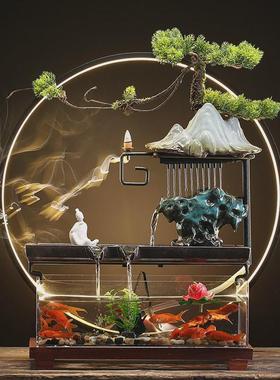 创意假山陶瓷循环流水器鱼缸景观办公室客厅装饰桌面摆件开业礼品