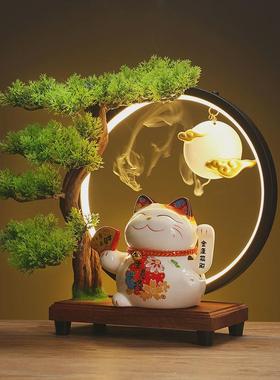 新中式创意礼品家居乔迁开业送礼小号摇手招财猫灯圈招财摆件店铺
