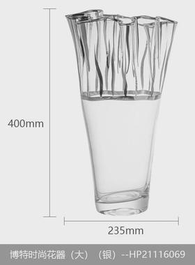 晶大口径复古淳手工描金边白菜玻璃装饰花瓶餐桌软装大摆件