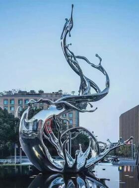不锈钢镜面浪花水滴抽象造型雕塑室外镜面抽象艺术景观园林摆件